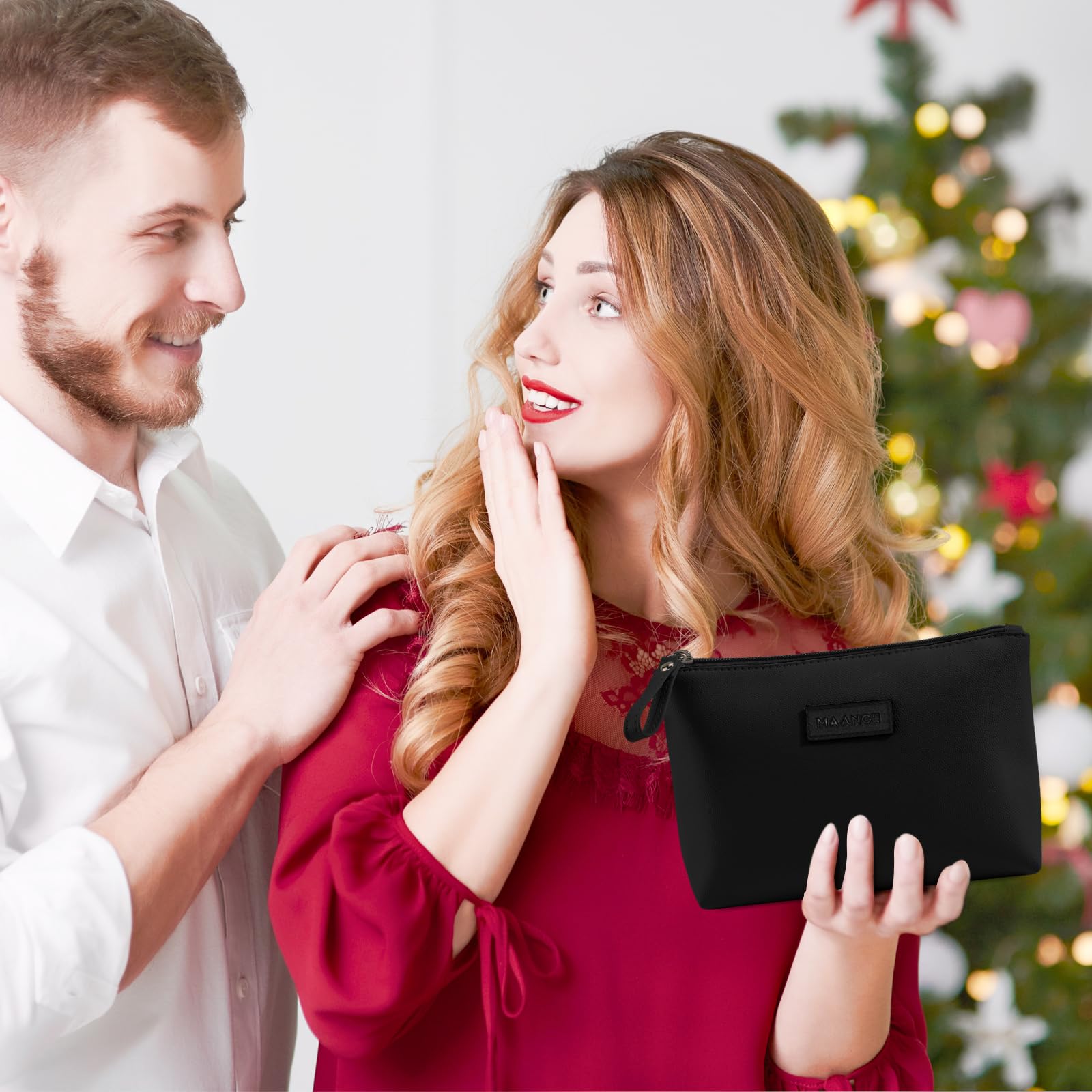 MAANGE cosmetic bag multi-function black, suitable as toiletry or jewelry bag.