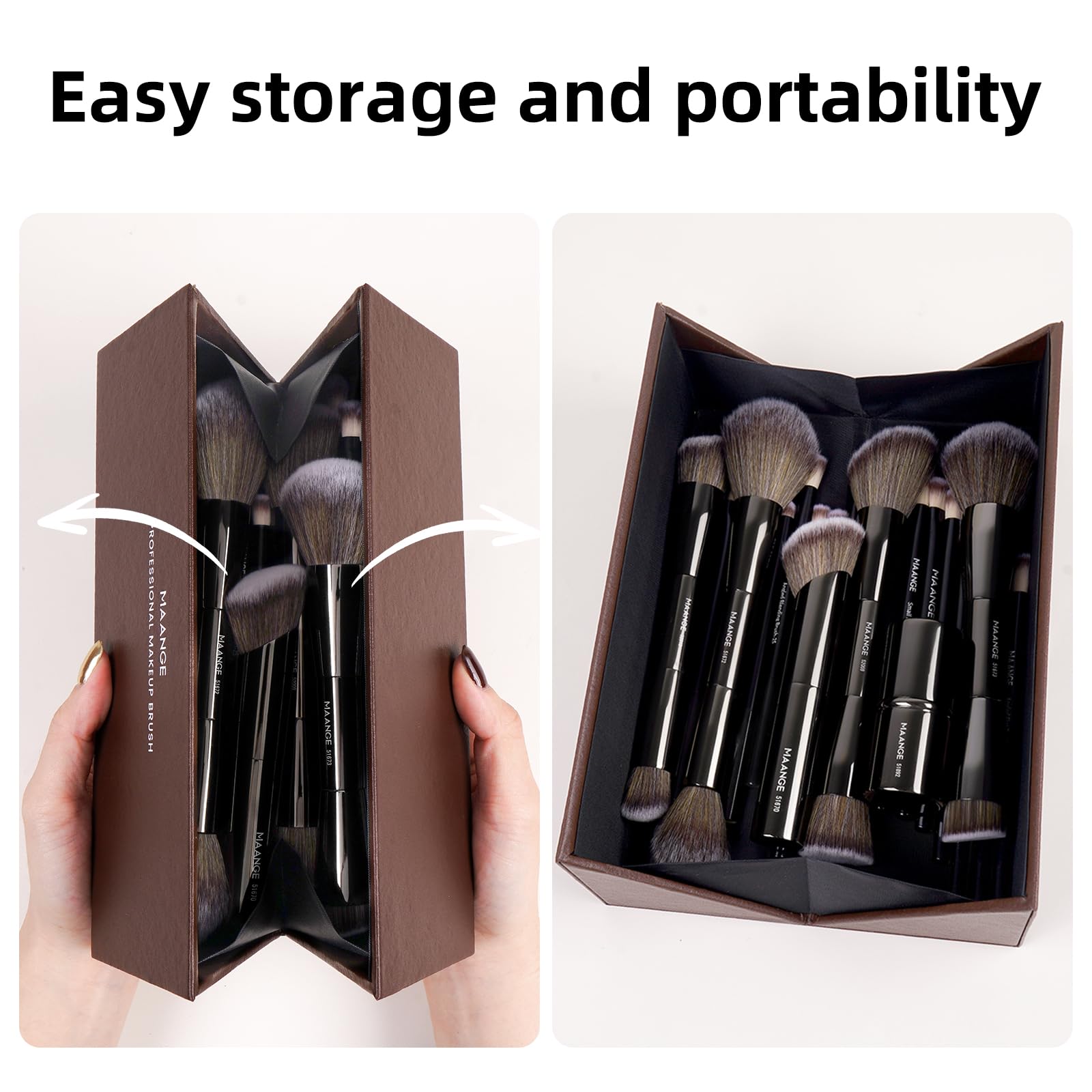 MAANGE double-ended kabuki brush for versatile blending across products.