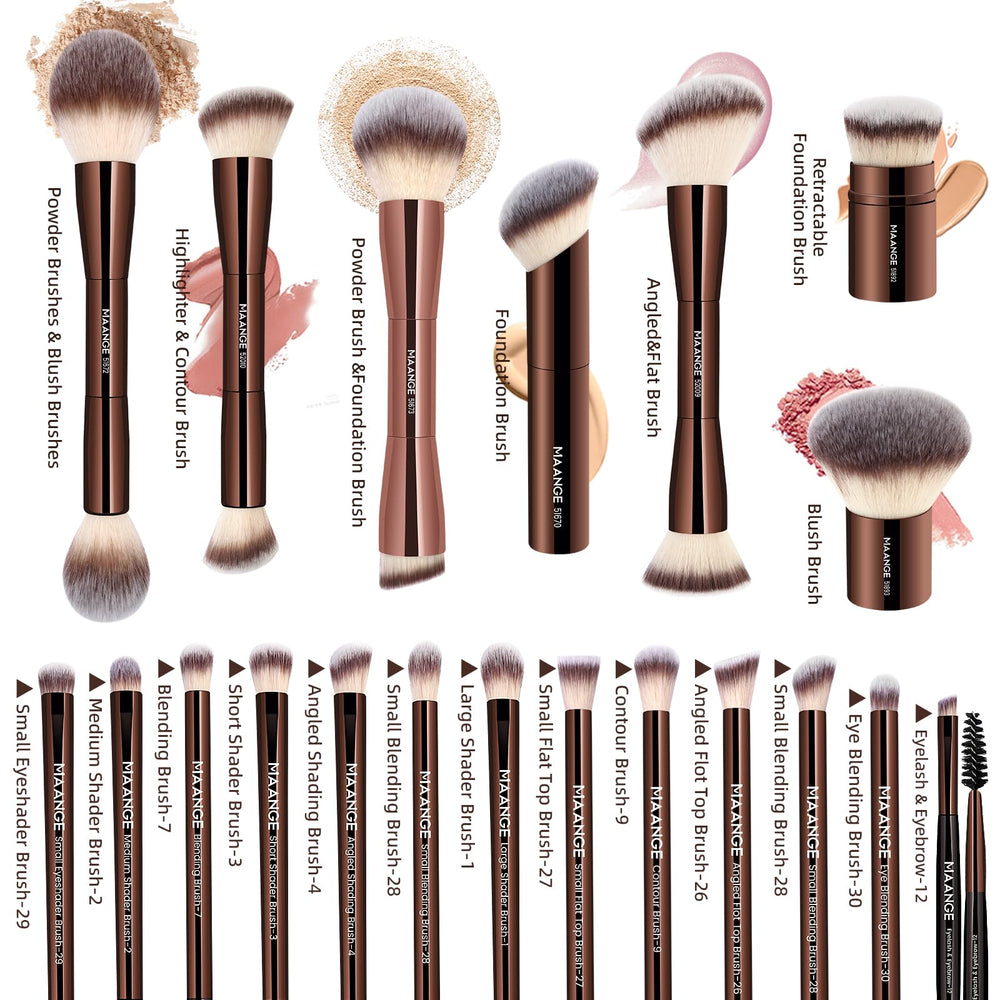 MAANGE double-ended kabuki brushes for versatile blending and even coverage.