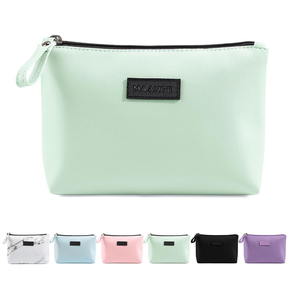 MAANGE green makeup bag with zipper for purse organization on the go