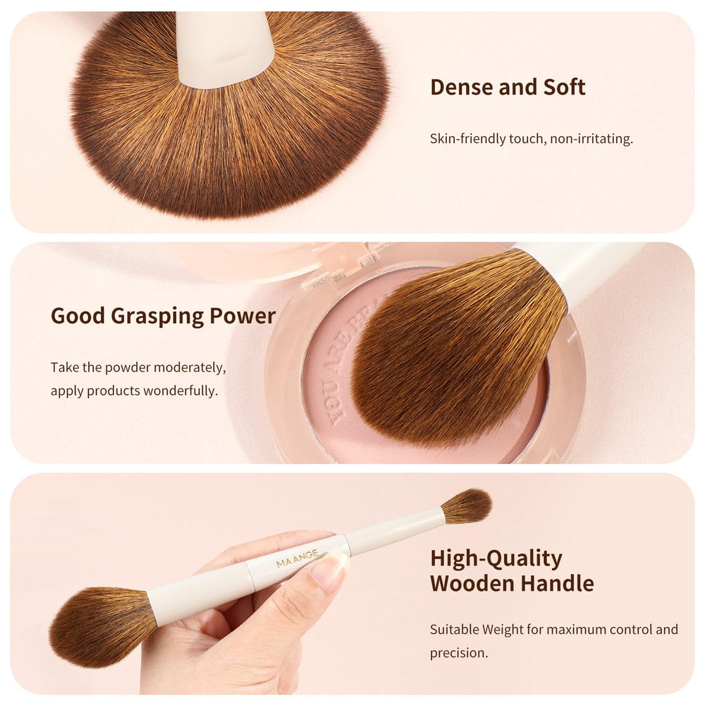 MAANGE blush and highlighter brush for soft, natural color.