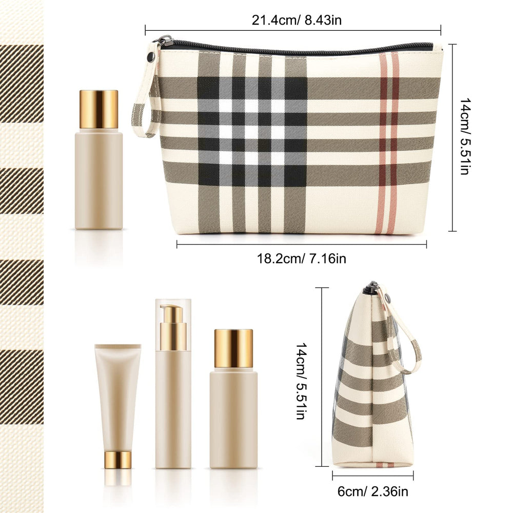 MAANGE khaki makeup bag dimensions fit lipstick, compact, and travel minis