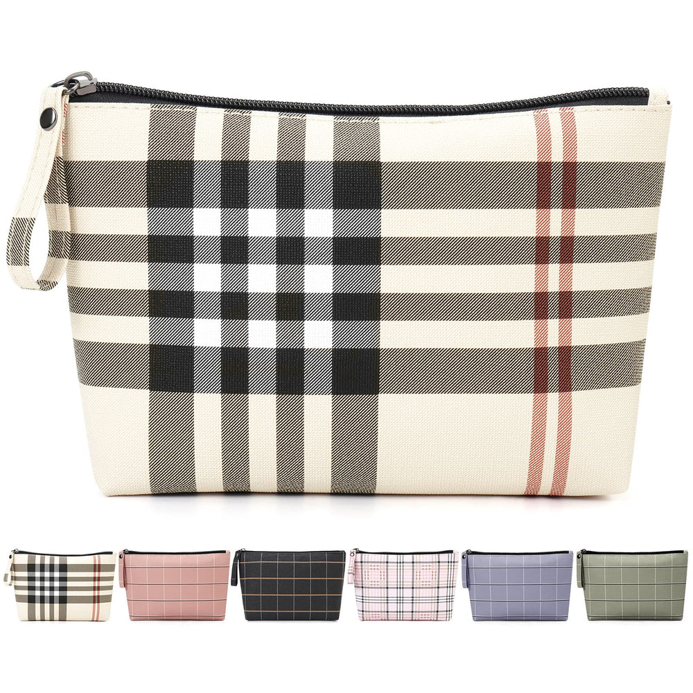 MAANGE khaki small makeup bag front view, compact travel size for purse organization