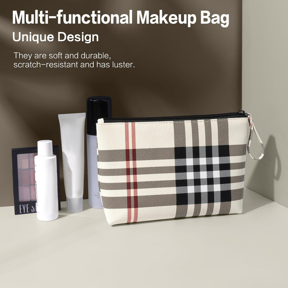 MAANGE khaki makeup bag open compartment showing main space for essentials