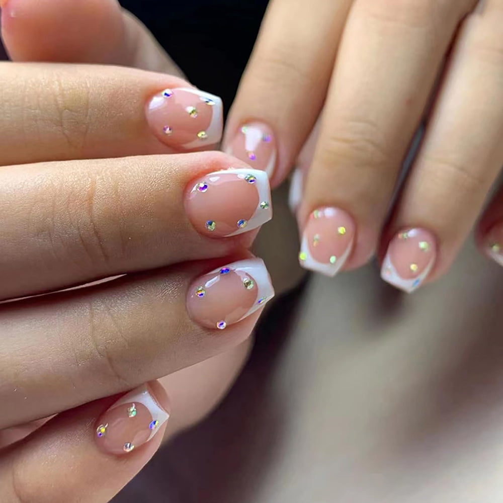 MABKJLF press on nails with extra-short square white French tip for quick manicures.