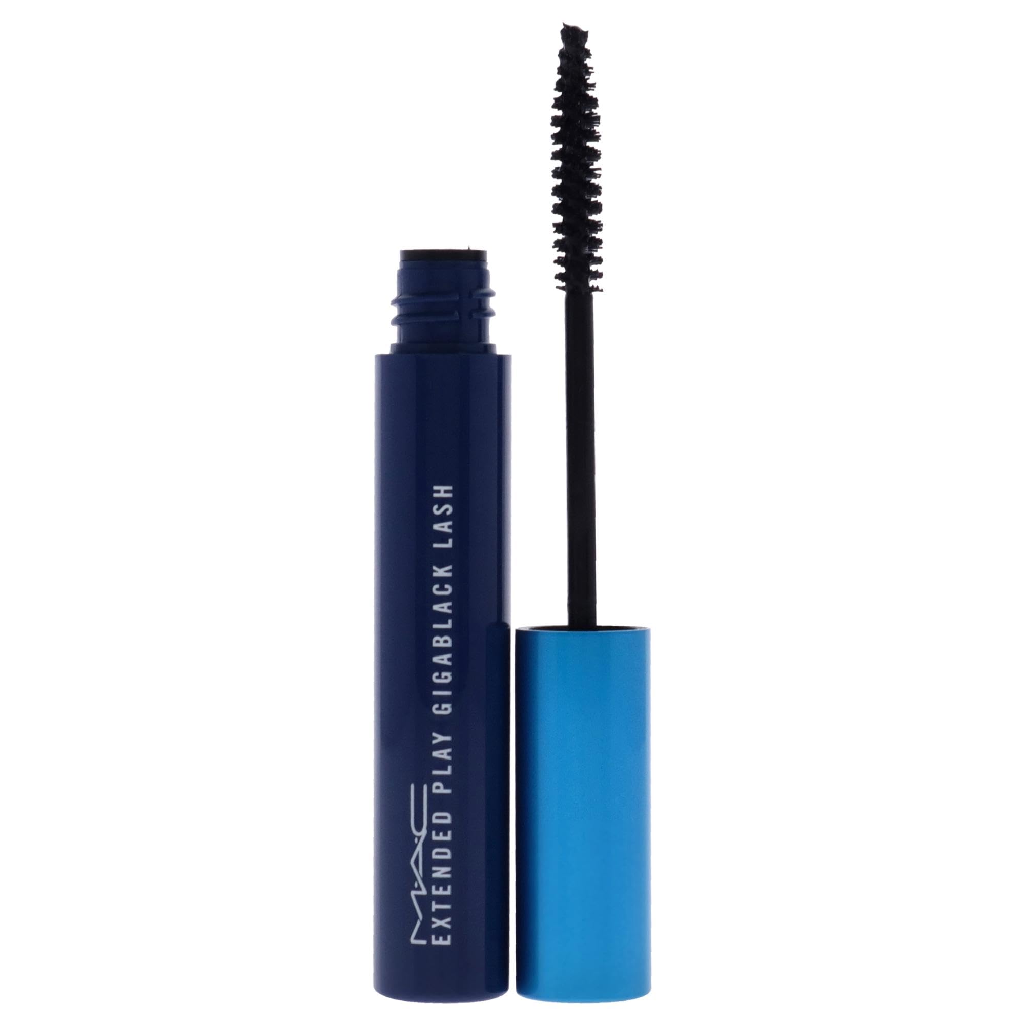 MAC Extended Play Gigablack Lash Mascara with a precision brush for detailed coating.