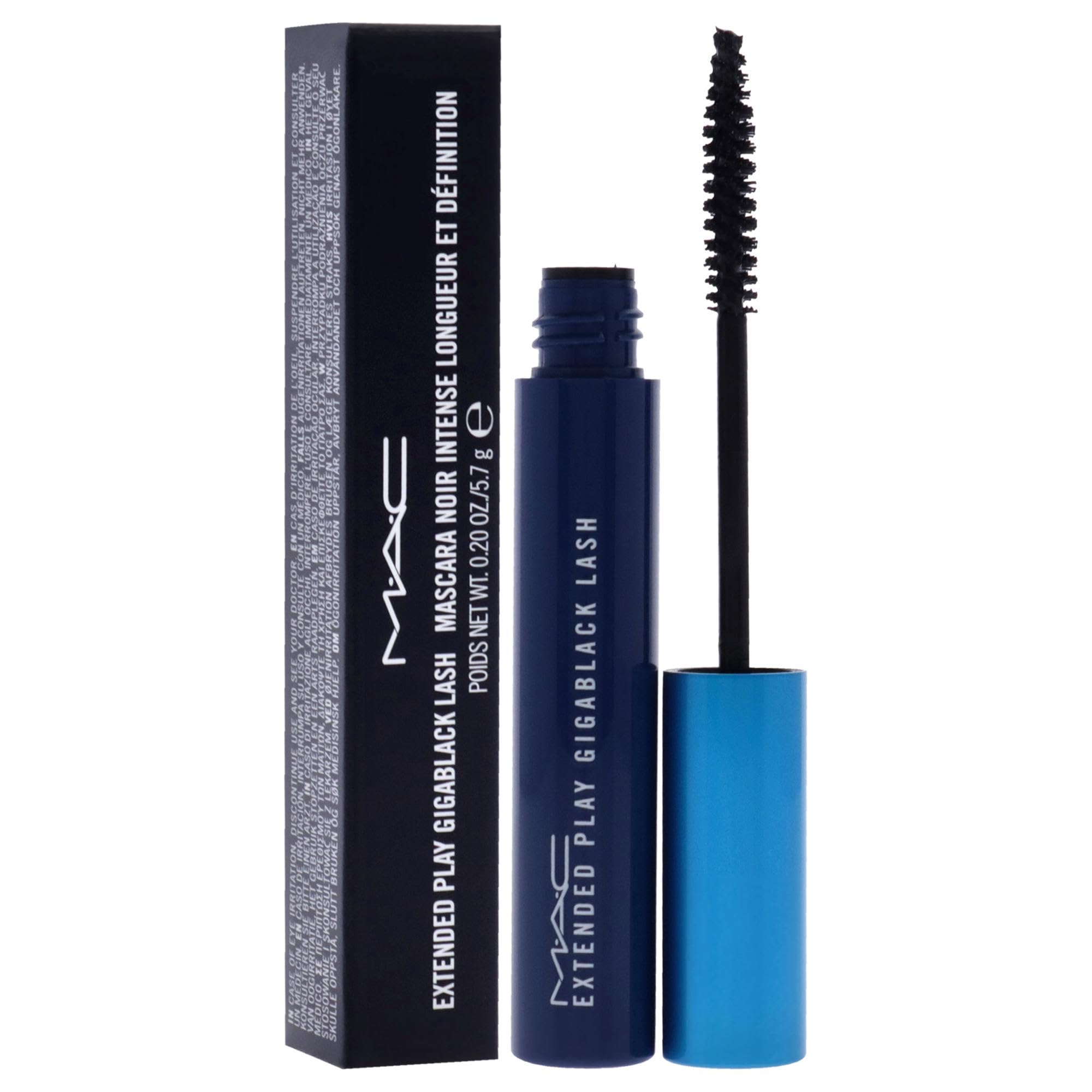 MAC Extended Play Gigablack Lash Mascara offers a lightweight, smudge-proof formula.