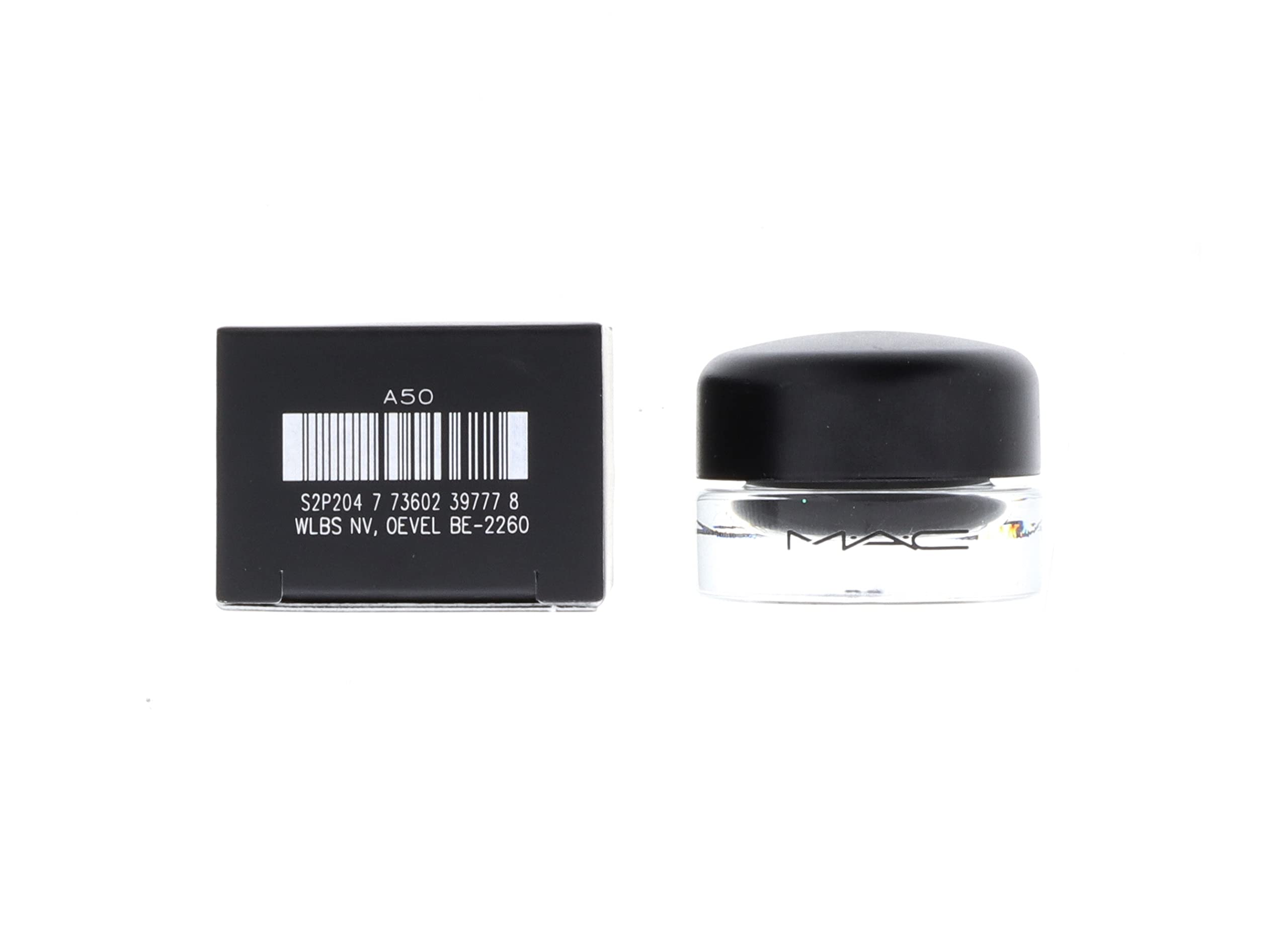MAC Fluidline Blacktrack swatch reveals deep, jet-black shade.
