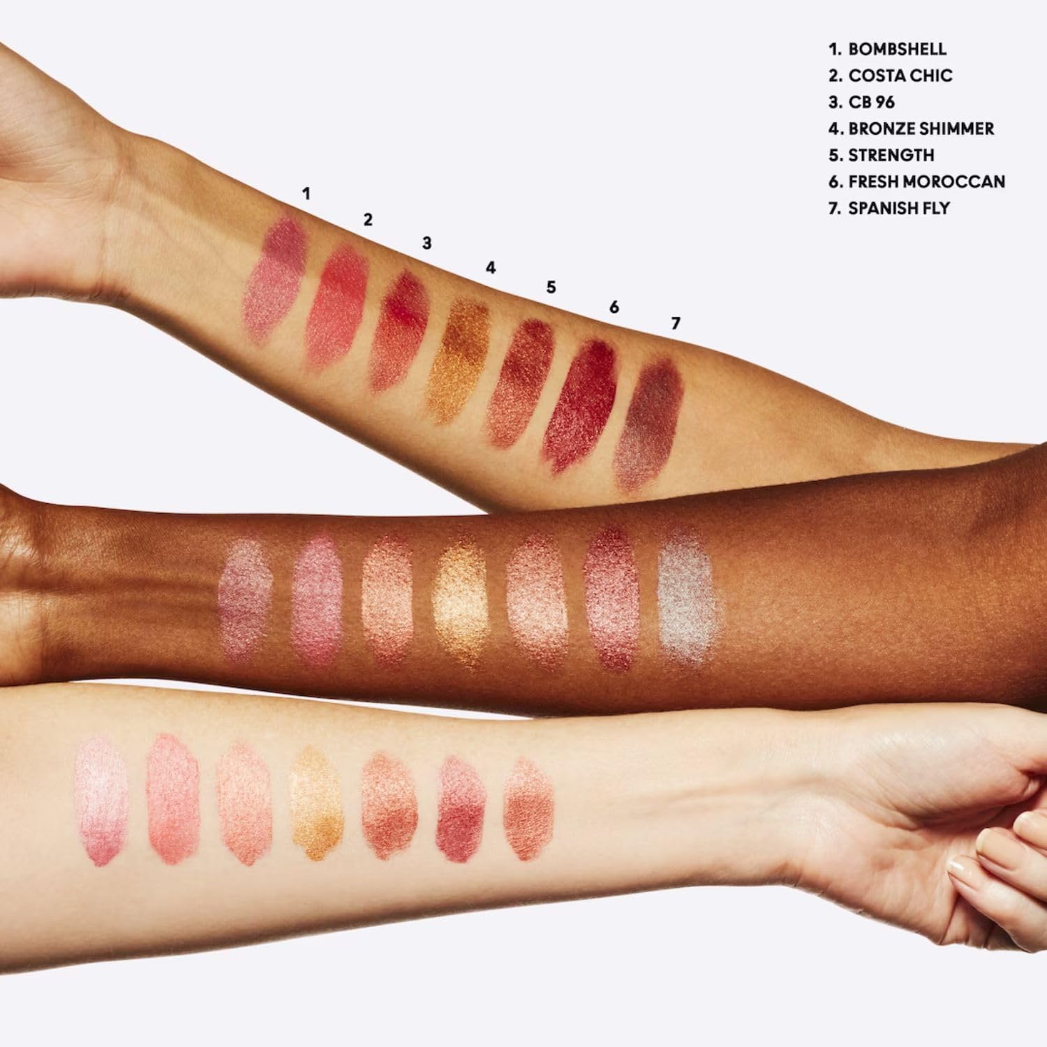 MAC Frost Lipstick Bronze Shimmer swatch on arm reveals rich pigment