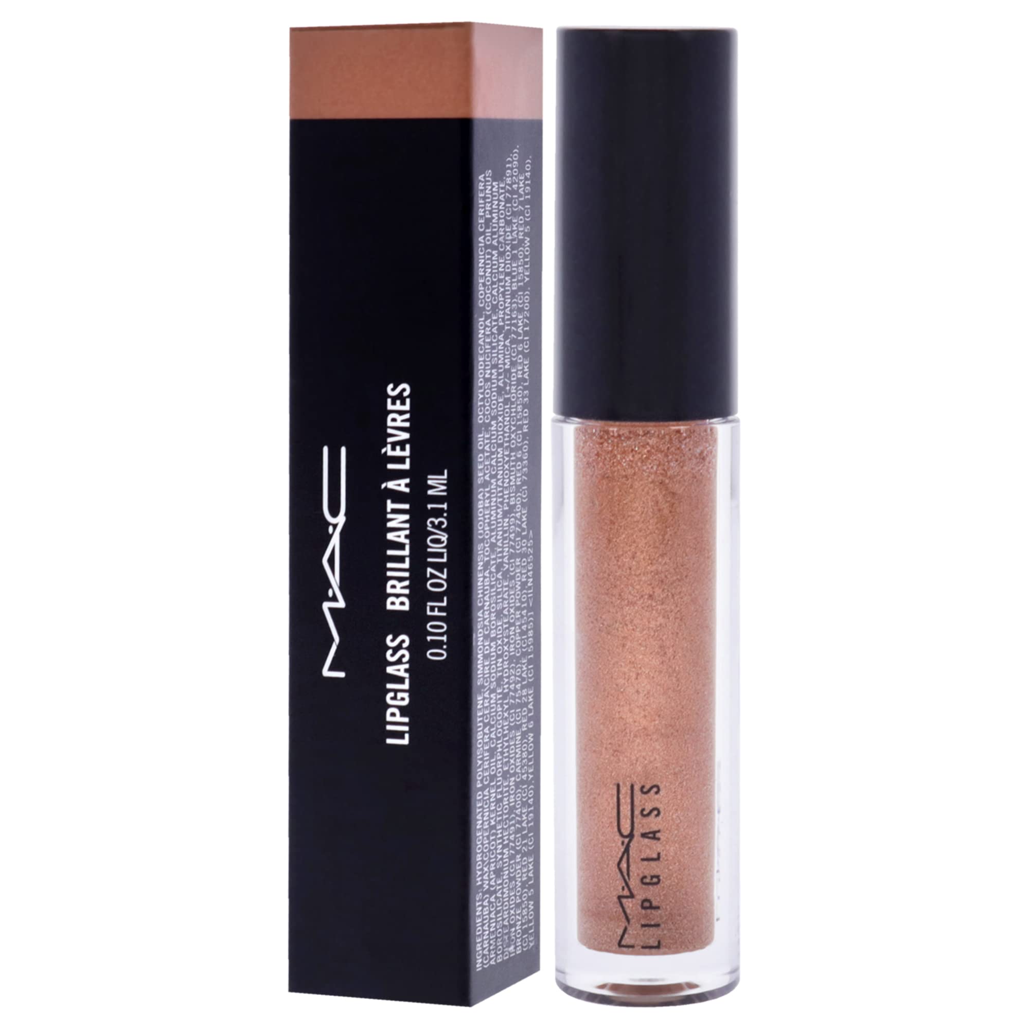 MAC Lipglass Oh Baby on lips for a fuller look with center focus.