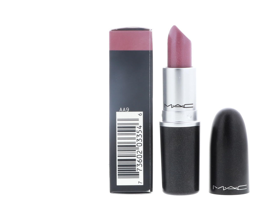 MAC Lustre Syrup lip on lips displays wet-look shine and smooth texture.