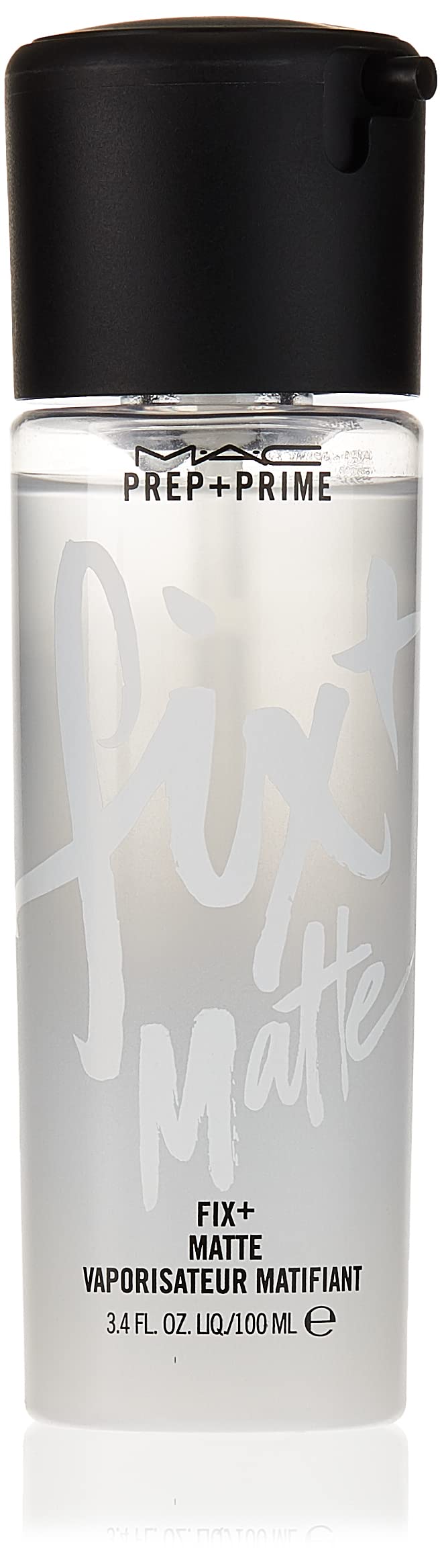 MAC Prep + Prime Fix Matte bottle close-up highlighting oil-control action.
