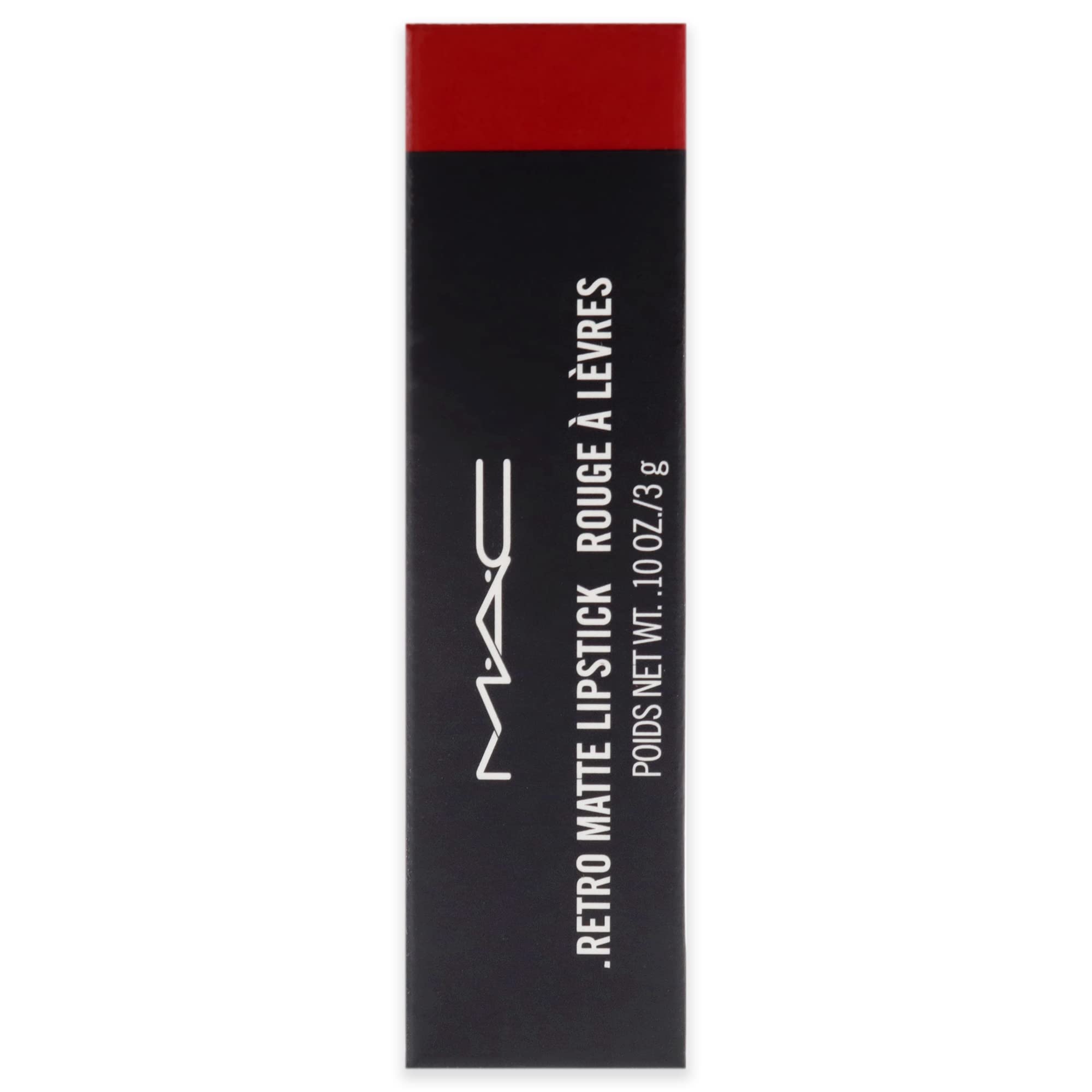 MAC Ruby Woo packaging emphasizing premium retro matte line.