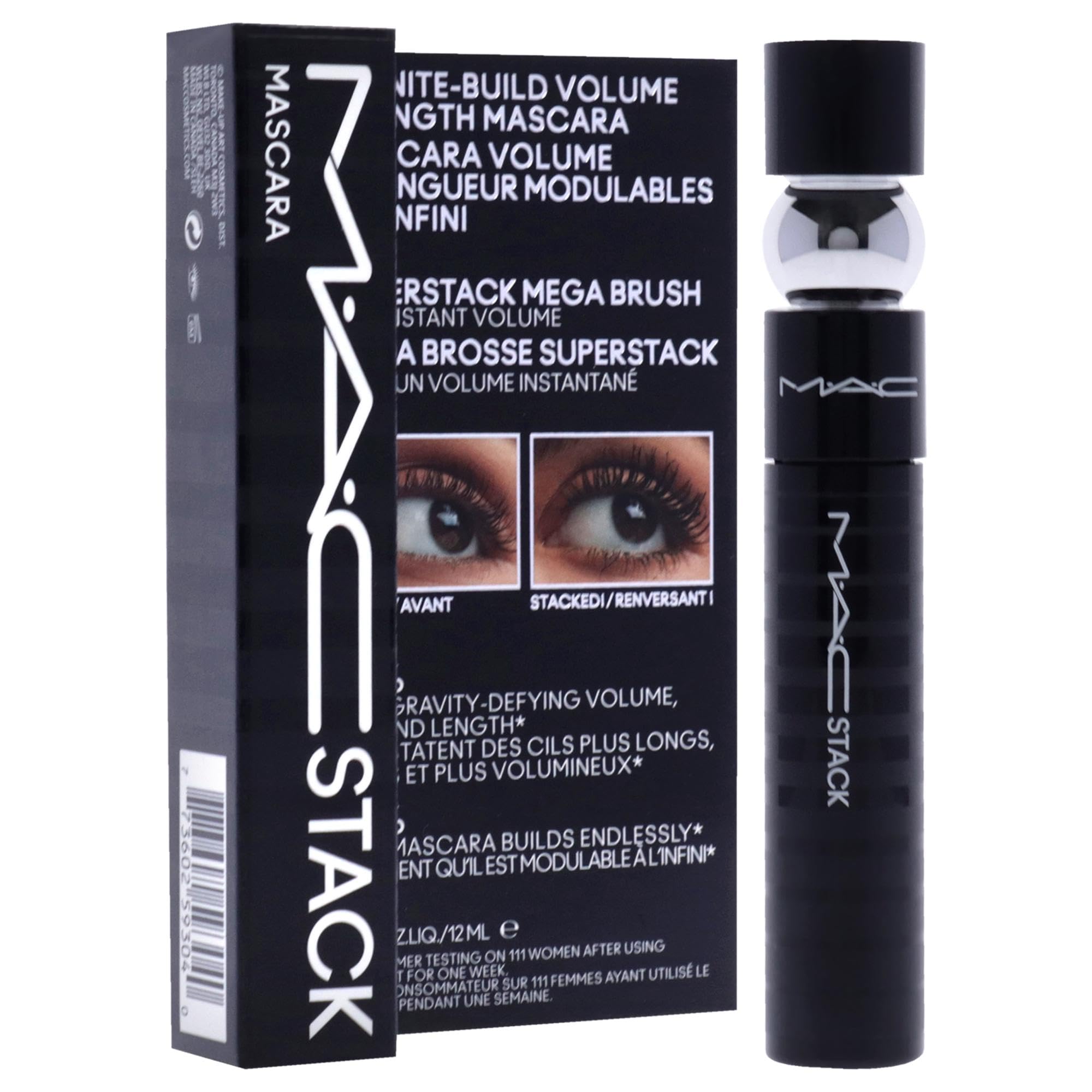 MAC Stack Mascara close-up showing clump-free definition.