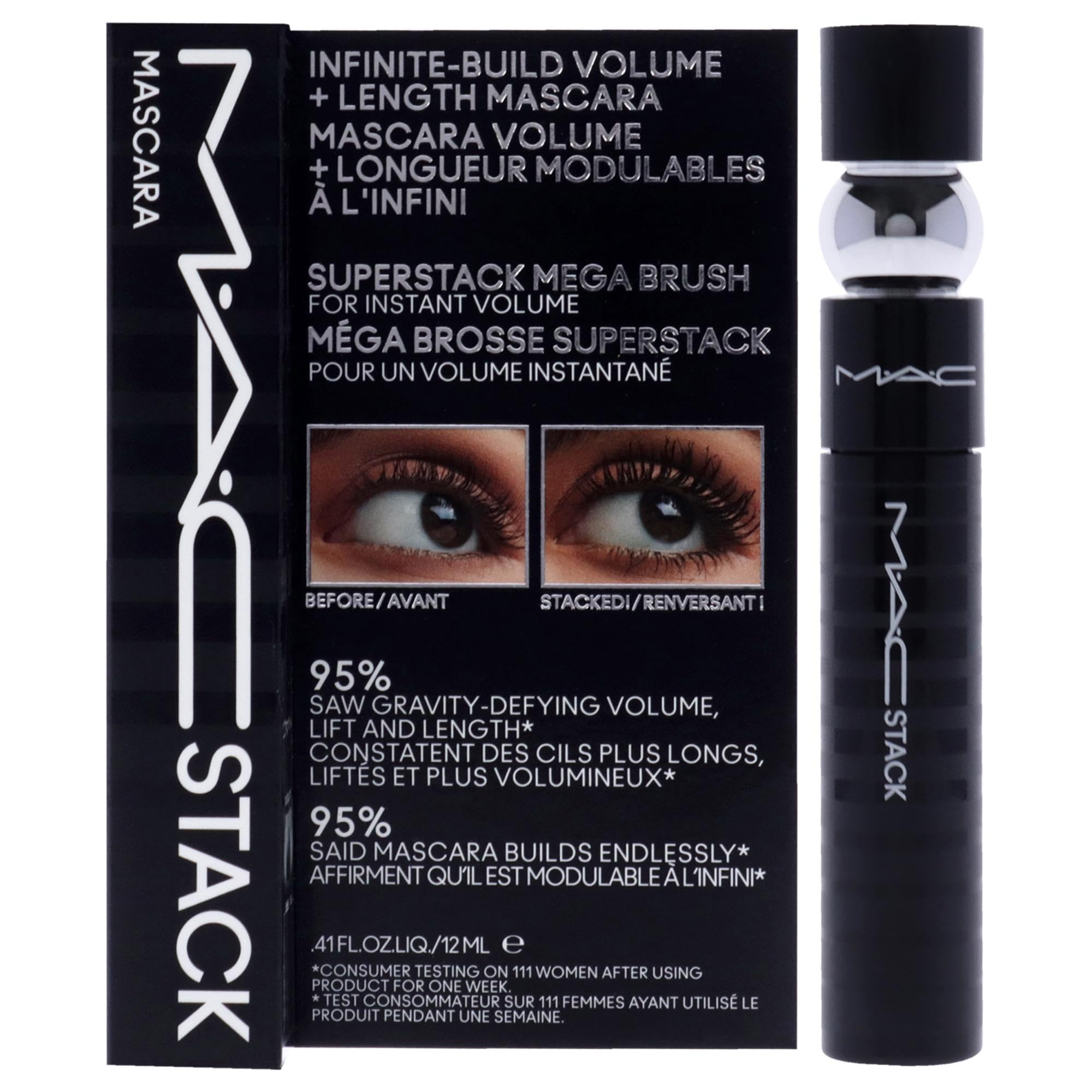 MAC Stack Mascara with Superstack brush adds instant upper-lash volume.