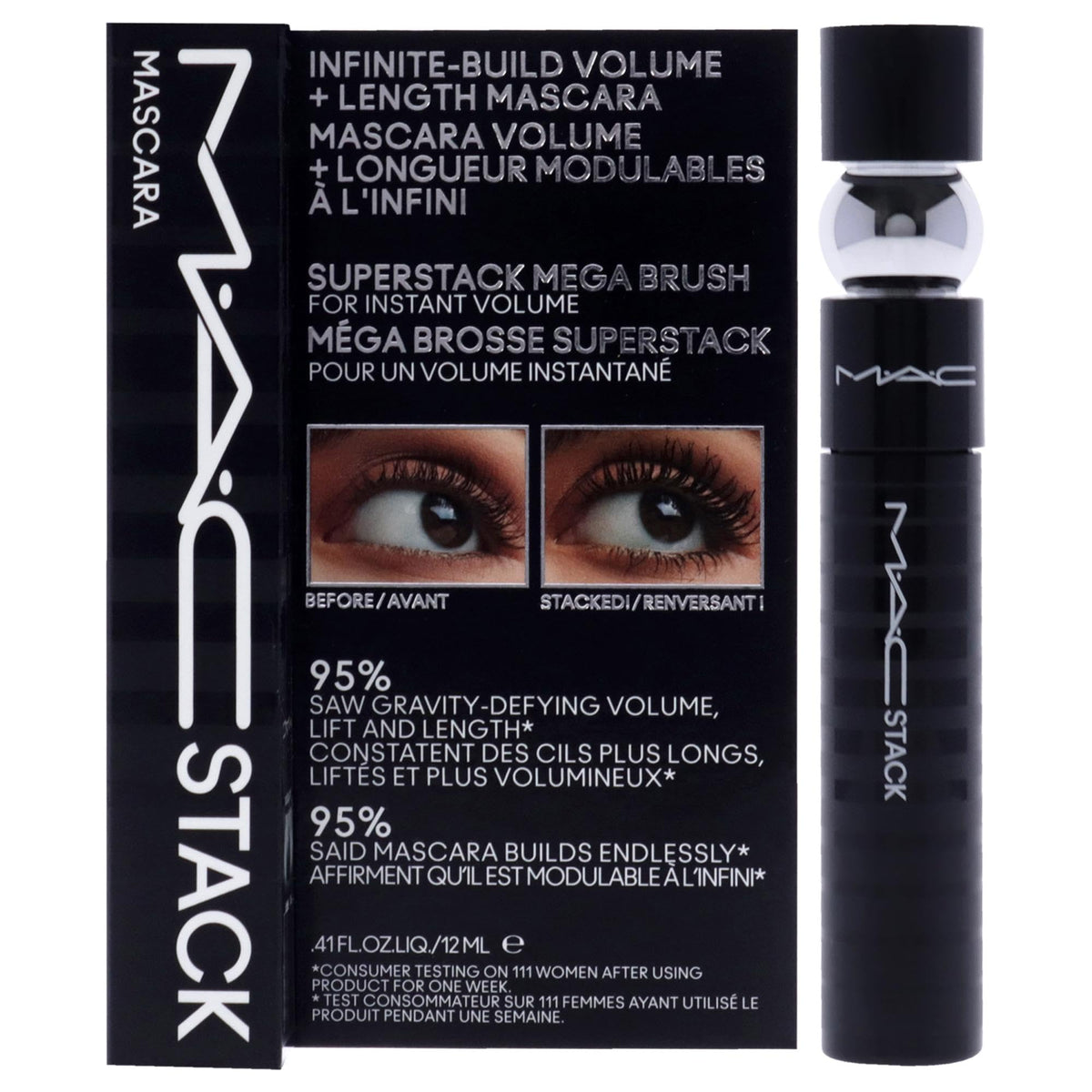 MAC Stack Mascara with Superstack brush adds instant upper-lash volume.