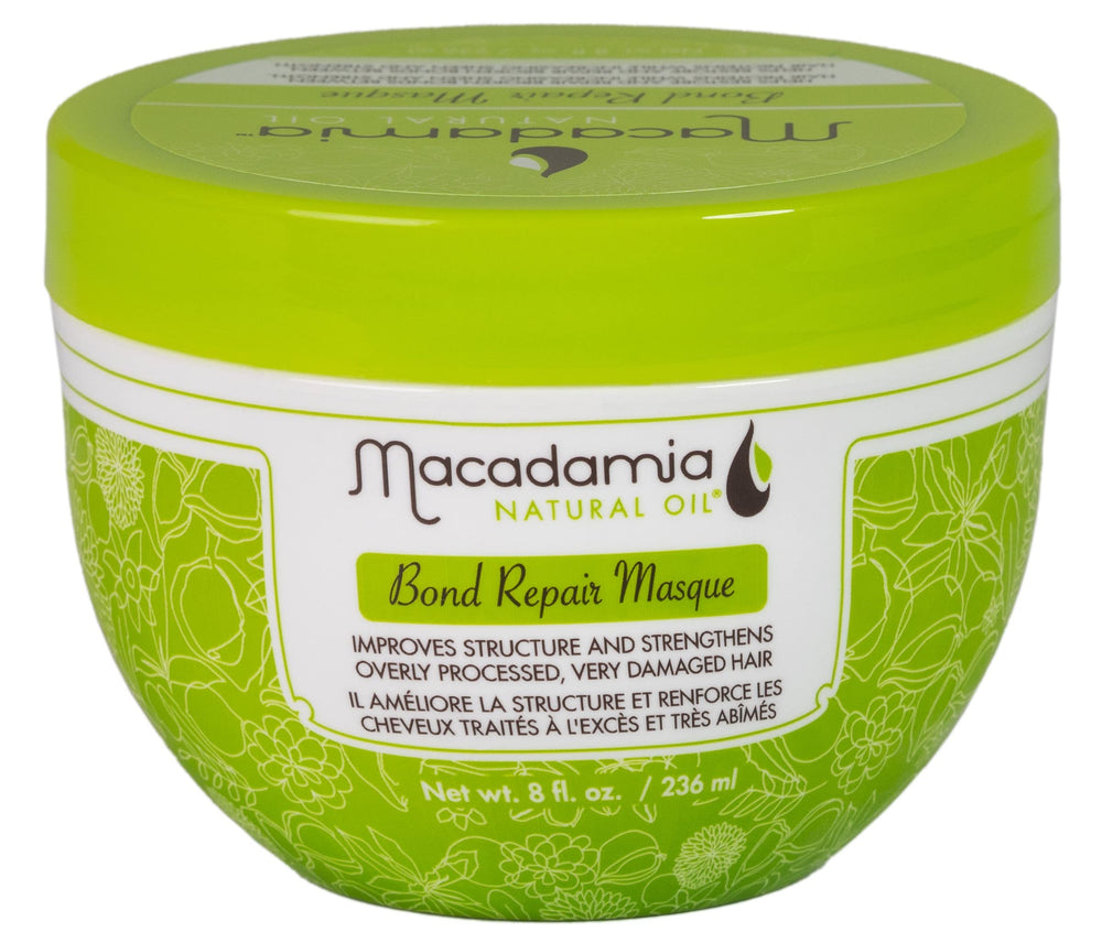 Macadamia Natural Oil Bond Repair Masque jar showing premium vegan formula for hair repair