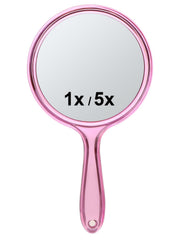 Macaki handheld mirror with double-sided 1X and 5X magnification for precise grooming.