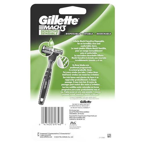 Mach3 Sensitive 10-count pack ideal for at-home grooming.