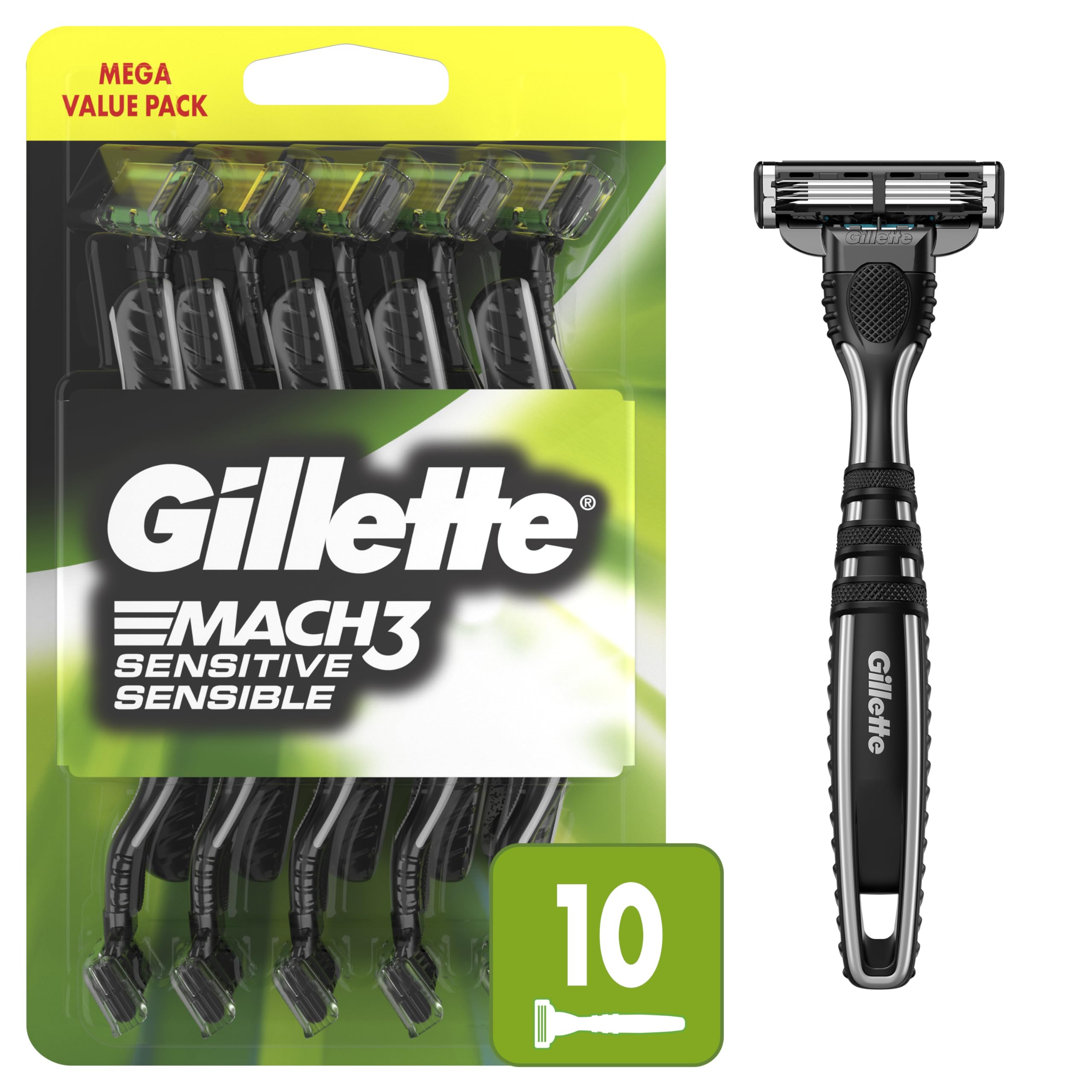 Mach3 Sensitive razor with pivoting head for a close glide across contours.