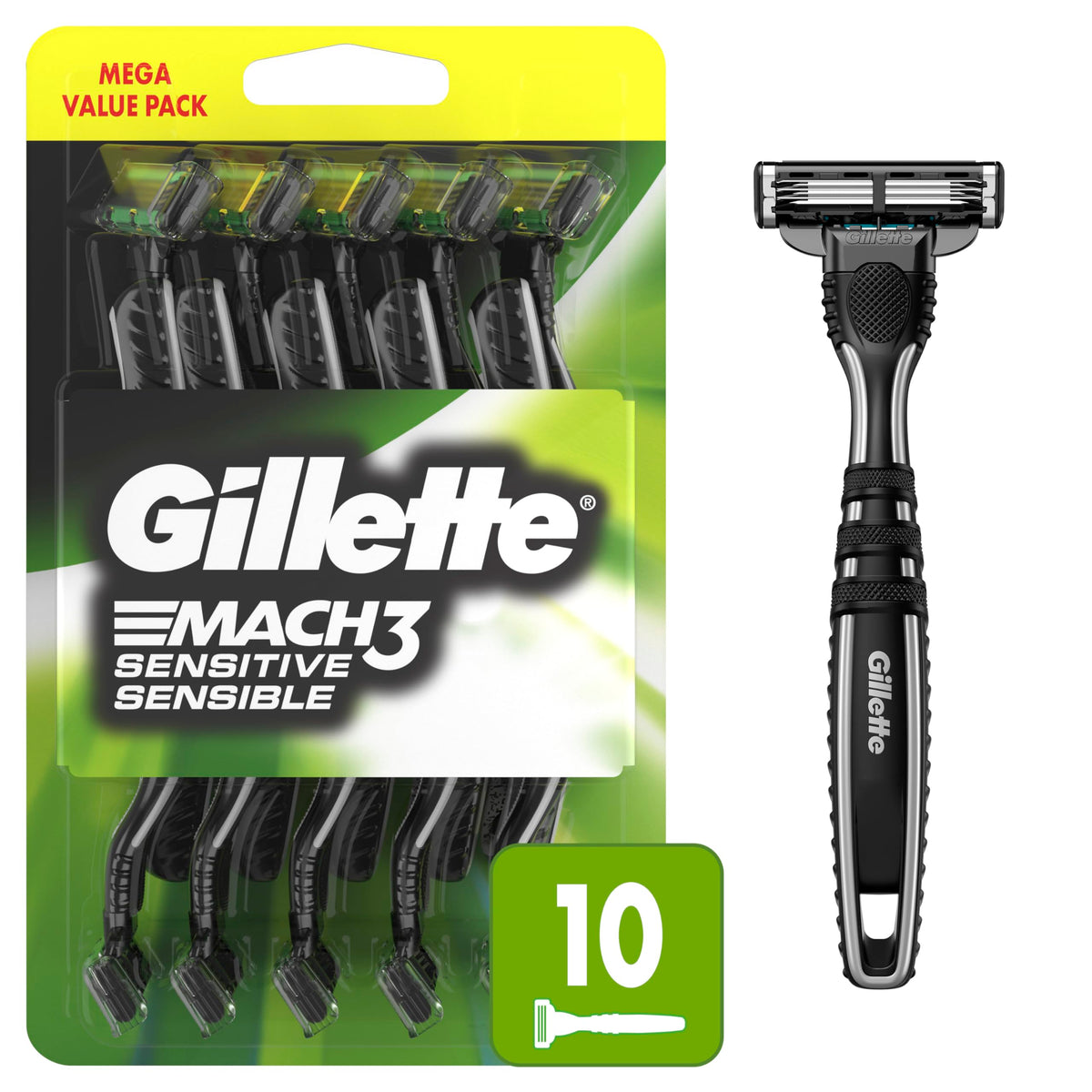 Mach3 Sensitive razor with pivoting head for a close glide across contours.