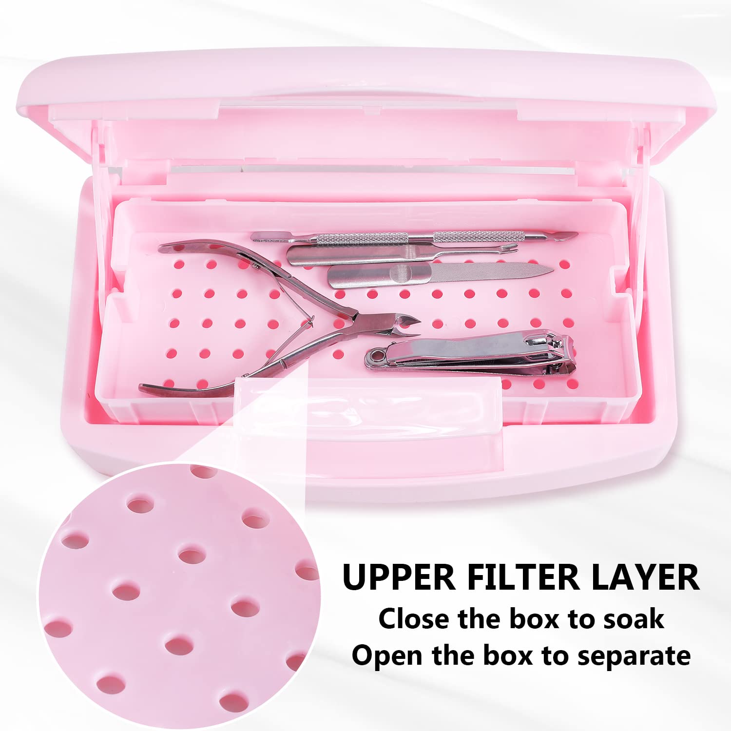 Nail art tool disinfection tray ideal for salons and home use.