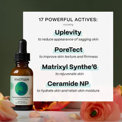 Mad Hippie Corrective Peptide Serum ingredient panel features polyglutamic acid and ceramide NP