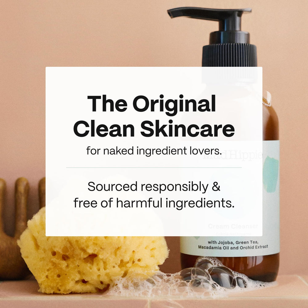 Mad Hippie Cream Cleanser 2-Pack bottle close-up reveals jojoba oil and hyaluronic acid benefits.