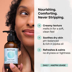 Mad Hippie Cream Cleanser 2-Pack rinse scene demonstrates a quick 20-second daily cleanse.