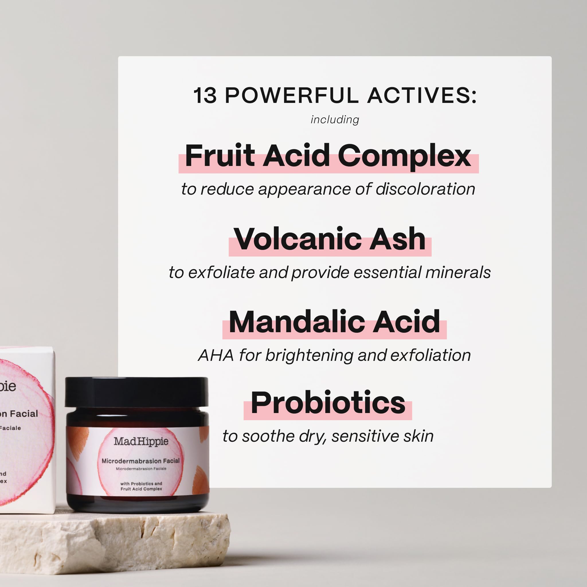 Mad Hippie MicroDermabrasion Facial Scrub mandelic acid refines pores and tone.
