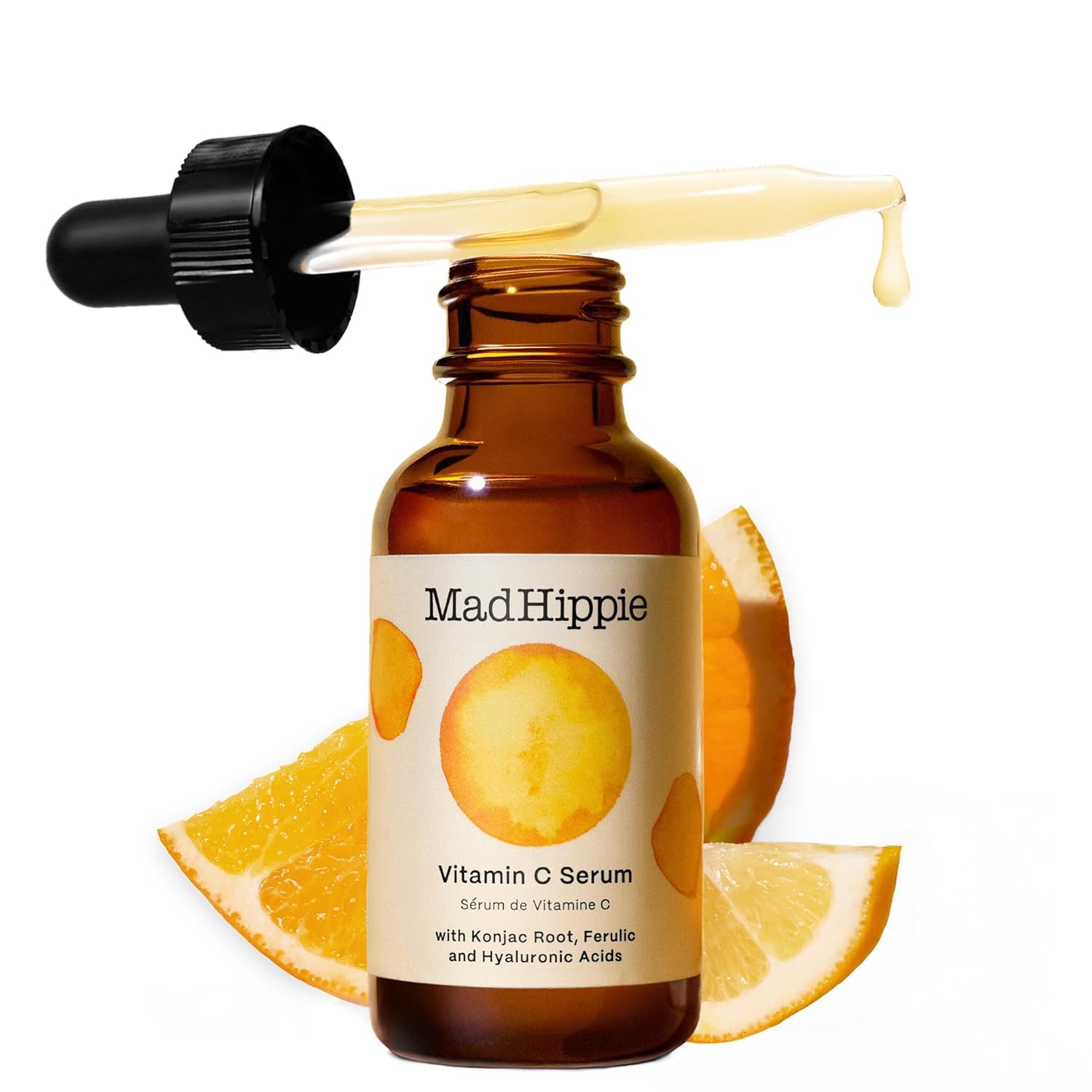 Mad Hippie Vitamin C Serum bottle shows brightening potential with lightweight, hydrating formula.