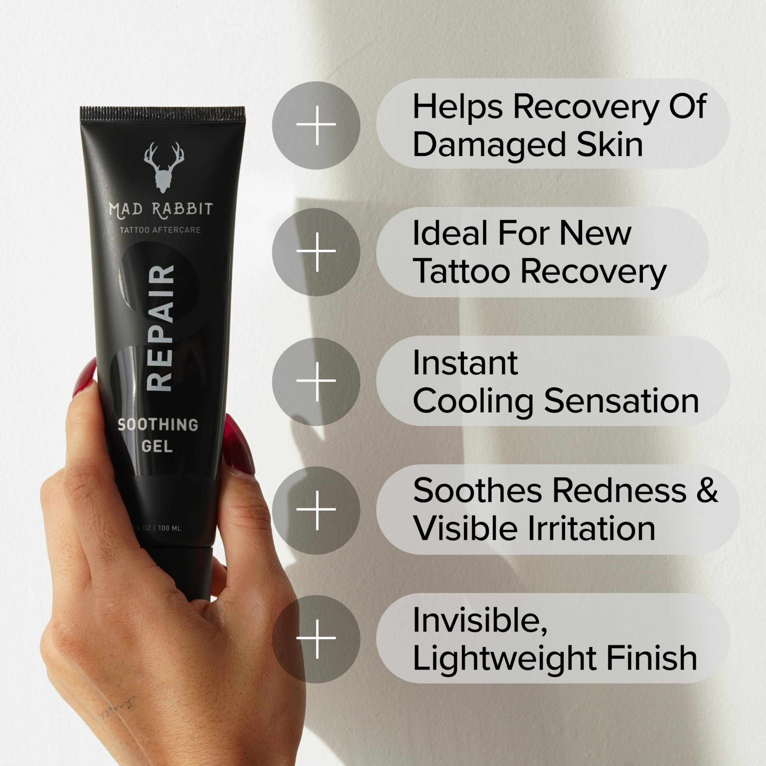 Mad Rabbit aloe vera refrescante para piel tatuada, sensación de frescura y alivio.