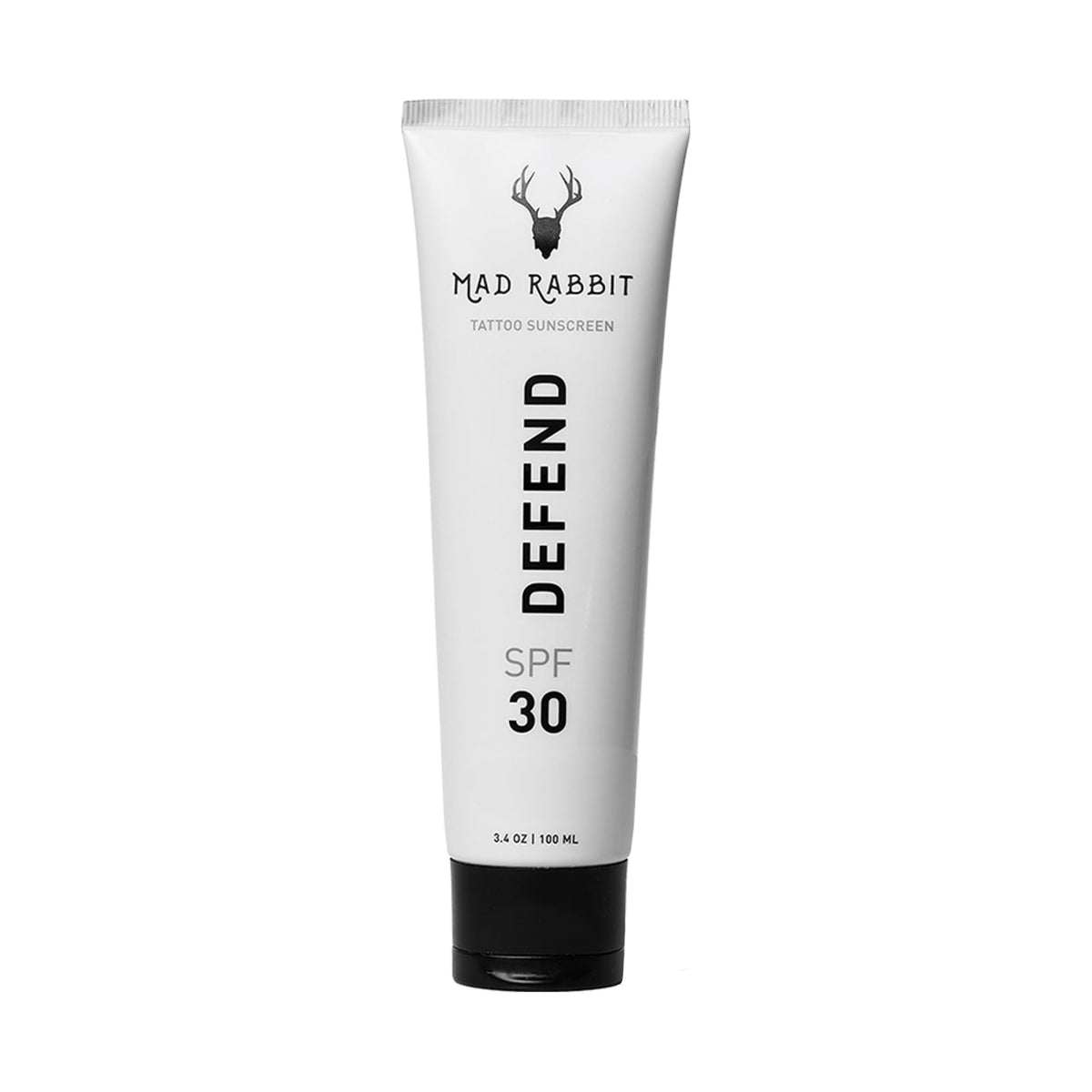 Mad Rabbit Defend SPF 30 – tubo frontal, protección mineral para piel y tatuajes.