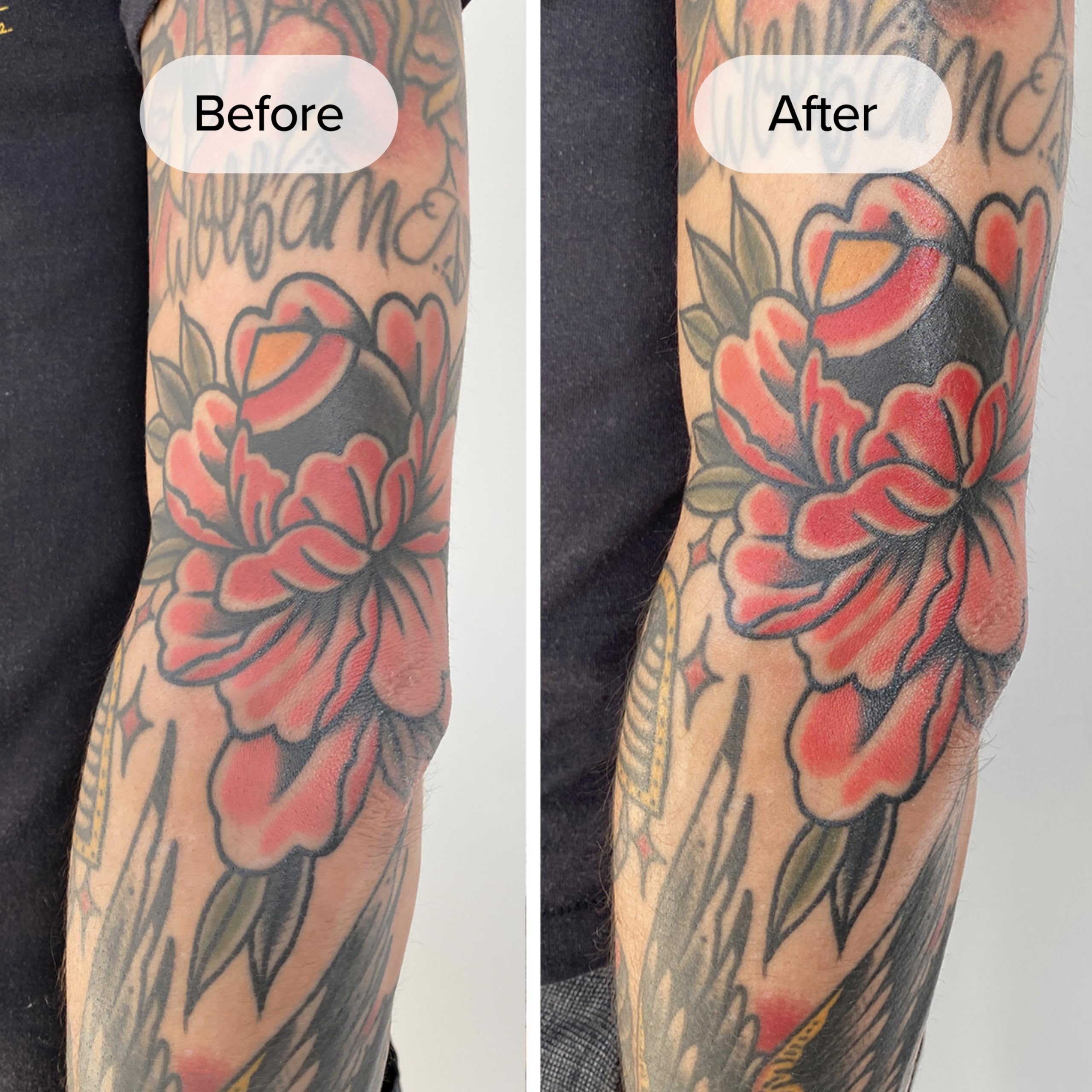 Funciona en tatuajes de colores brillantes y negros intensos.
