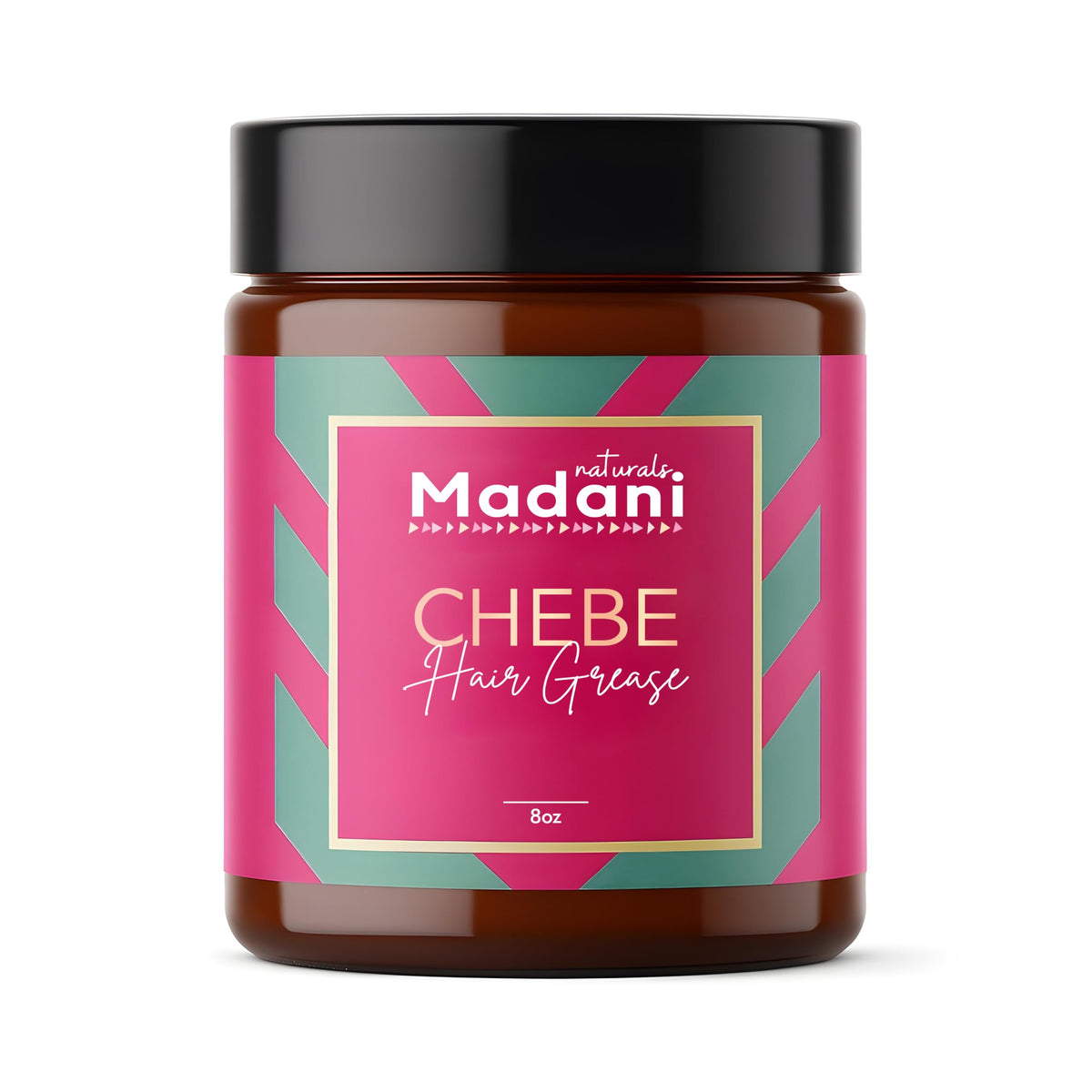 Madani Naturals Chebe Hair Grease bottle promoting scalp moisture and shine.