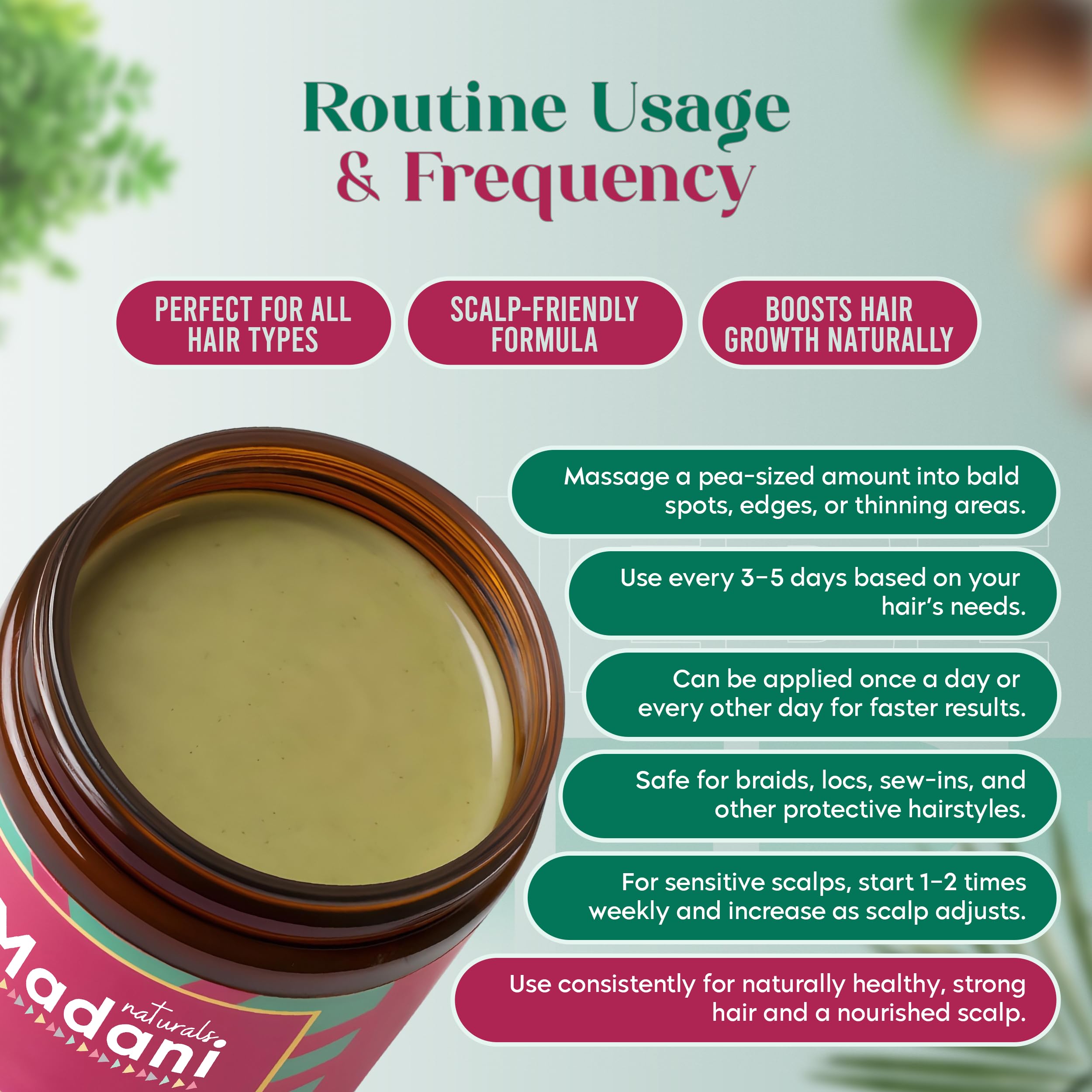 Madani Naturals hair grease texture close-up reveals creamy, moisturizing consistency.