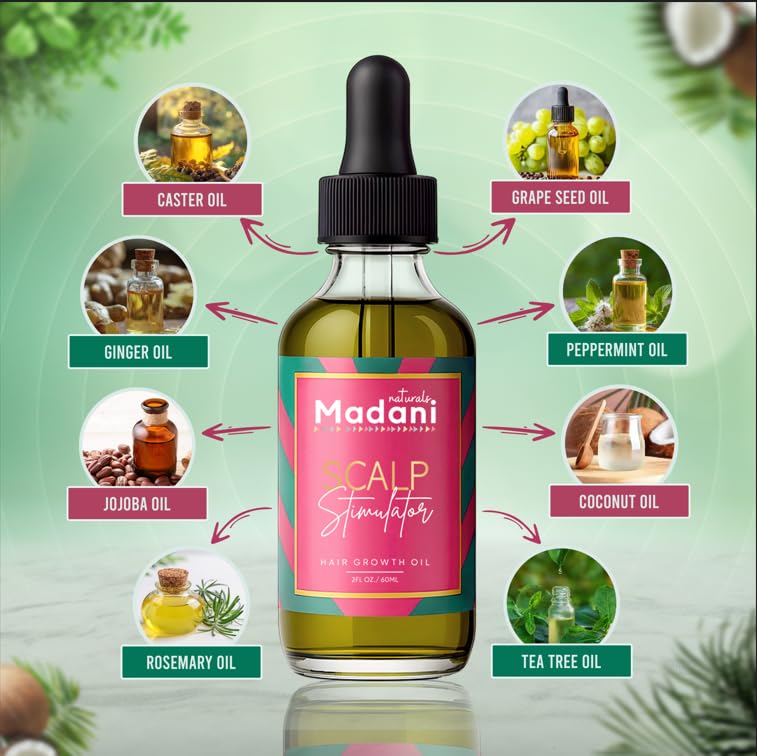 Close view of fenugreek, grapeseed, and rosemary oils in Madani Naturals blend