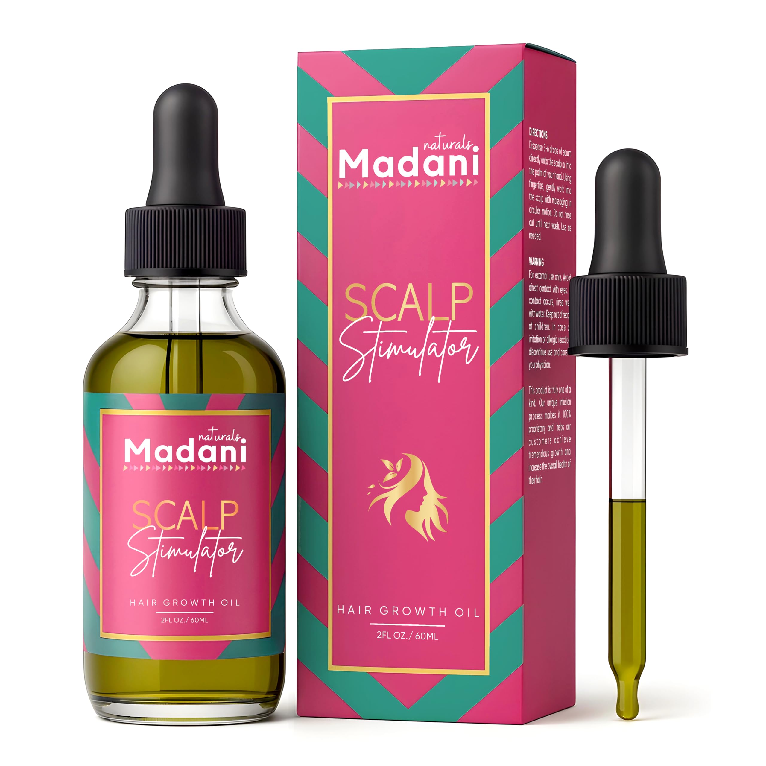 Madani Naturals Scalp Stimulator bottle close-up with rosemary and mint for scalp nourishment
