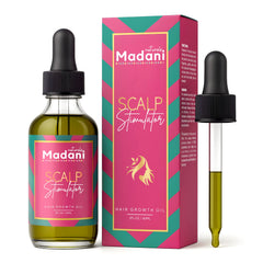 Madani Naturals Scalp Stimulator bottle close-up with rosemary and mint for scalp nourishment