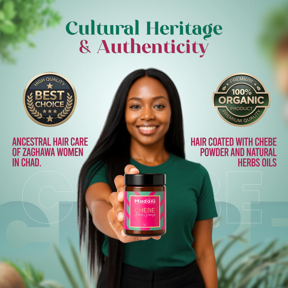 Madani Naturals vegan label on jar confirms gentle, ethical hair care.
