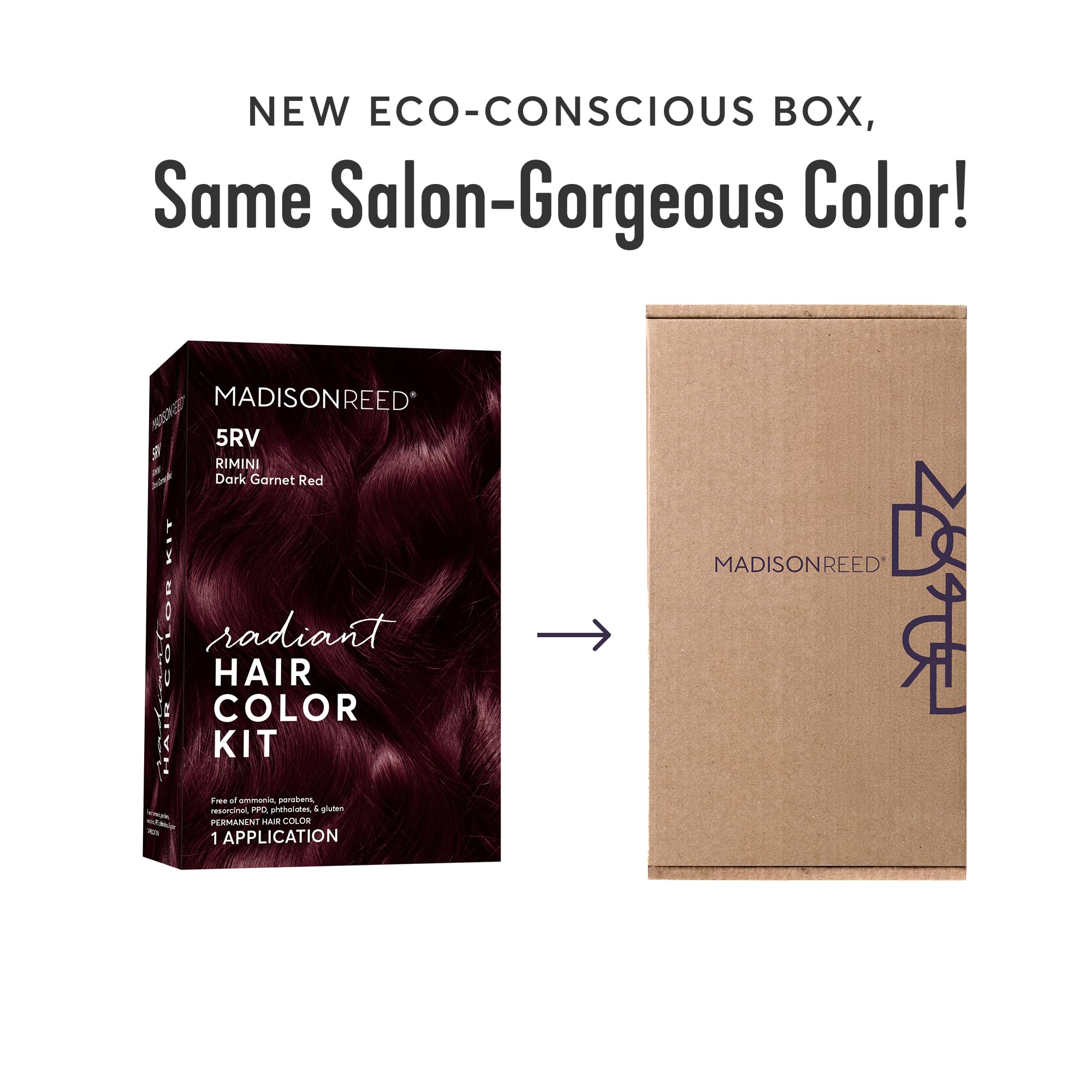 Madison Reed Radiant Color dye cream bottle showing rich 5RV Garnet Red.