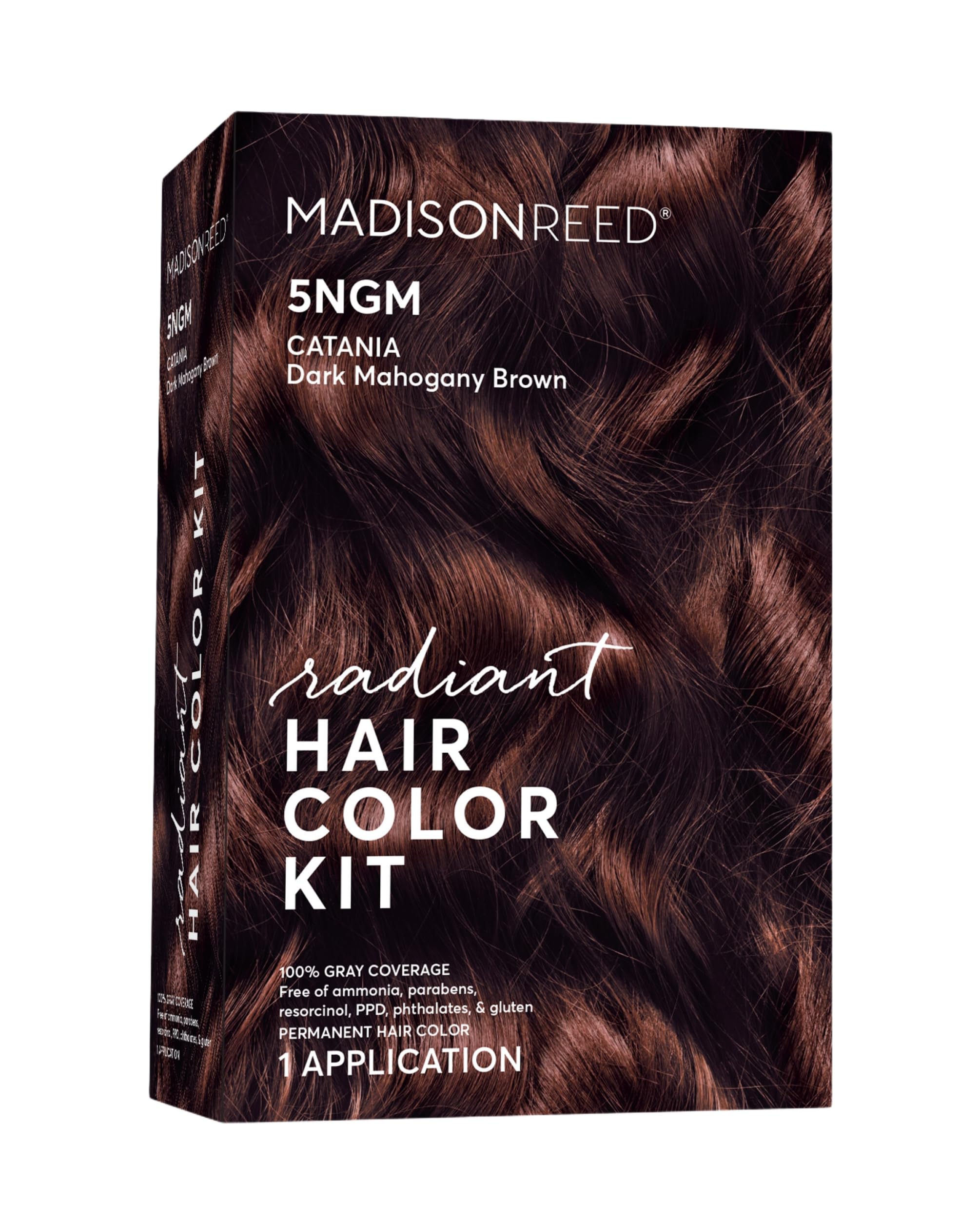 Madison Reed Radiant Color Kit box showing 5NGM dark cinnamon brown tones for natural gray blending