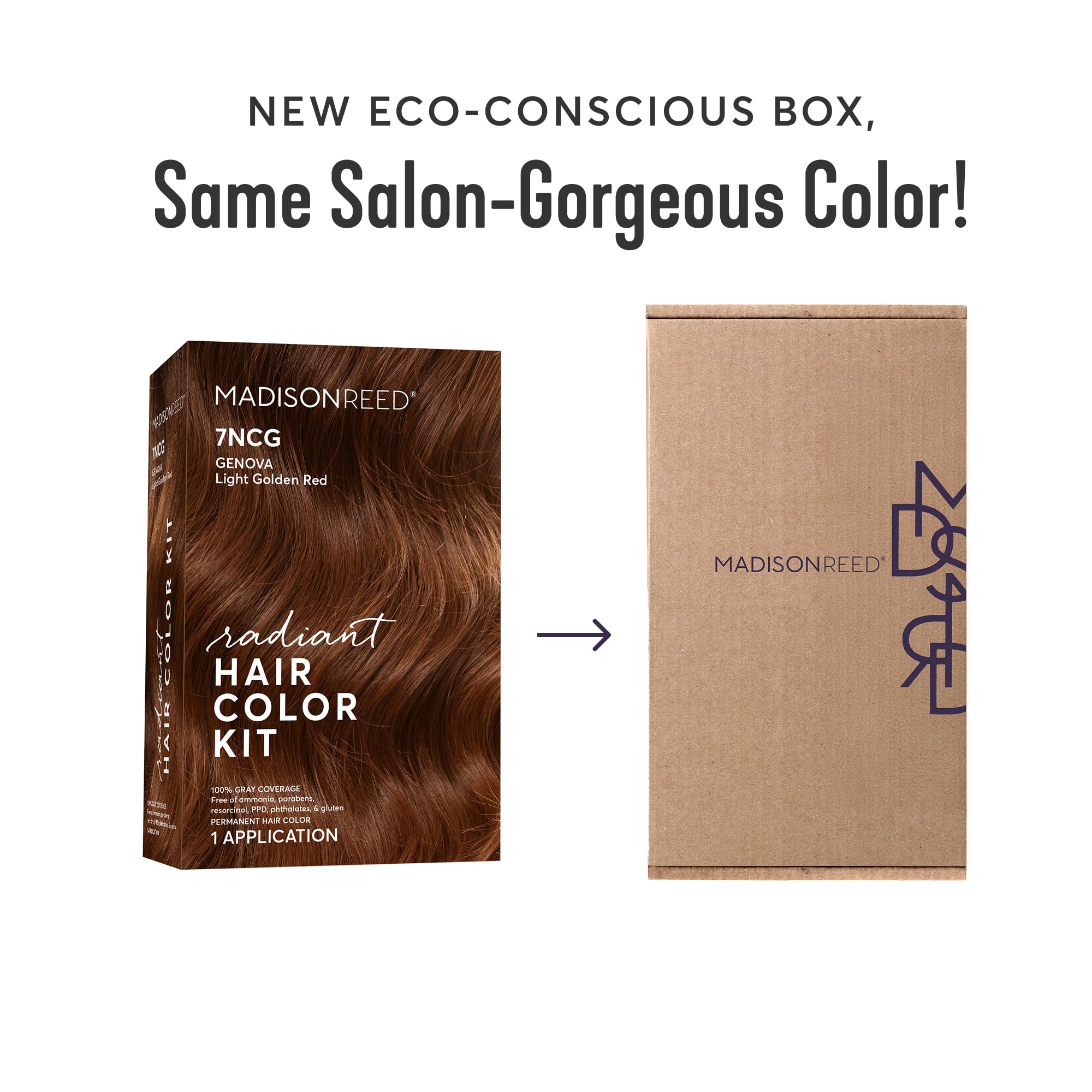 Madison Reed Radiant Color Kit swatches display the light golden copper shade for reference.