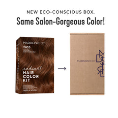 Madison Reed Radiant Color Kit swatches display the light golden copper shade for reference.