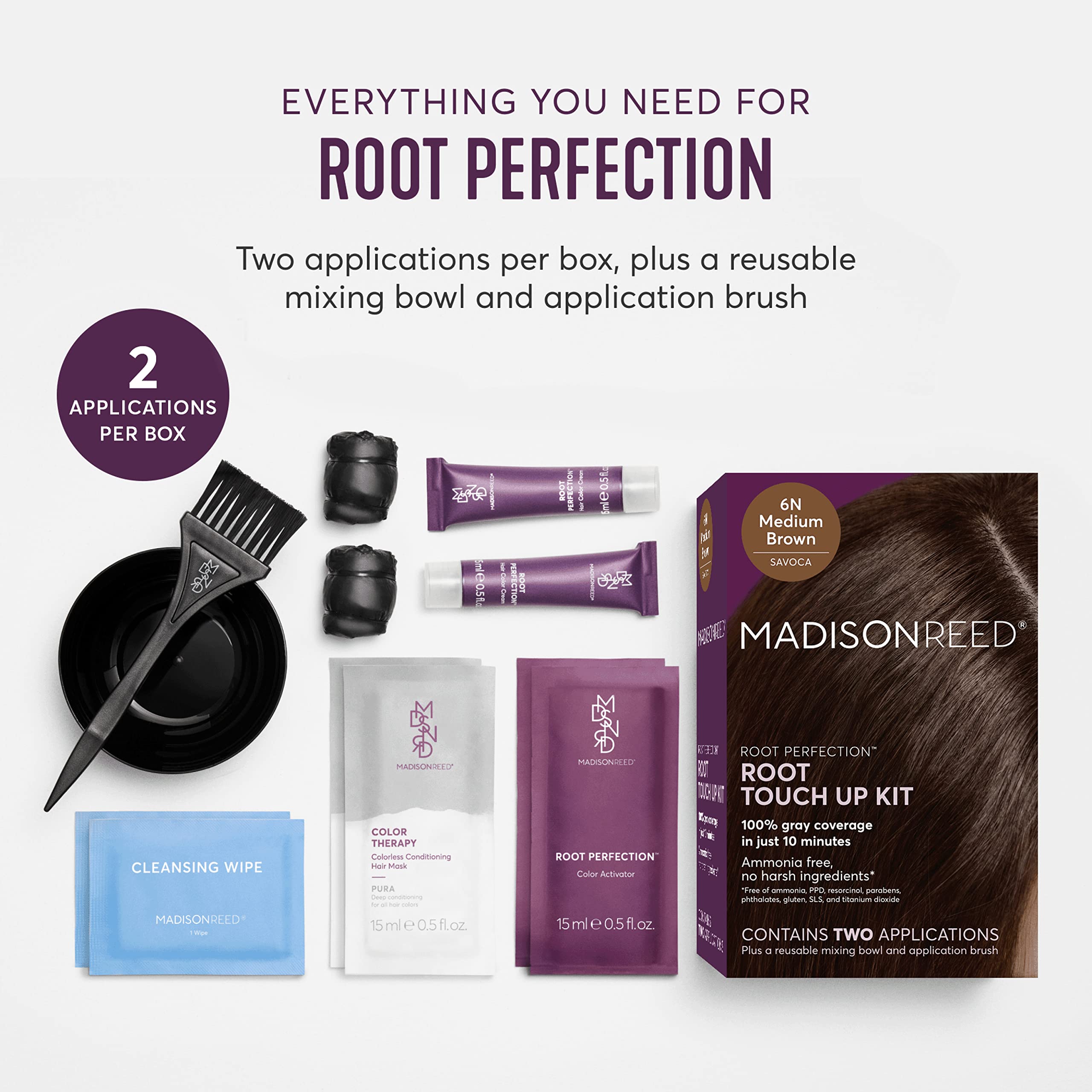 Madison Reed Root Perfection kit components for at-home color touch-ups.
