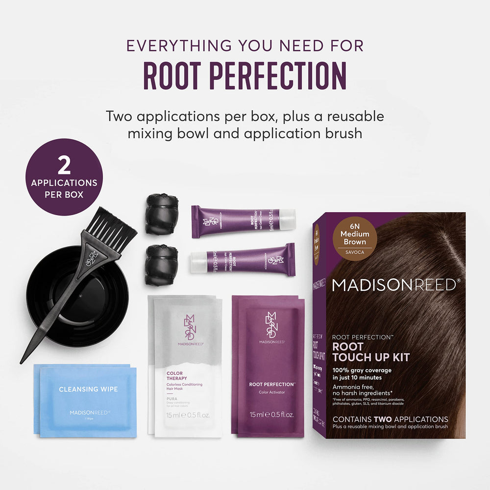 Madison Reed Root Perfection kit components for at-home color touch-ups.
