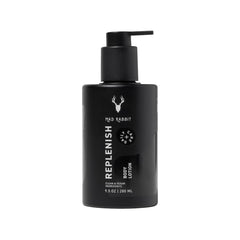 Mad Rabbit Replenish bottle front view highlighting fragrance-free daily hydration for tattoo skin