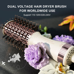 Madremía Travel Dual Voltage Hair Dryer Brush 4-in-1 for versatile styling on the go.
