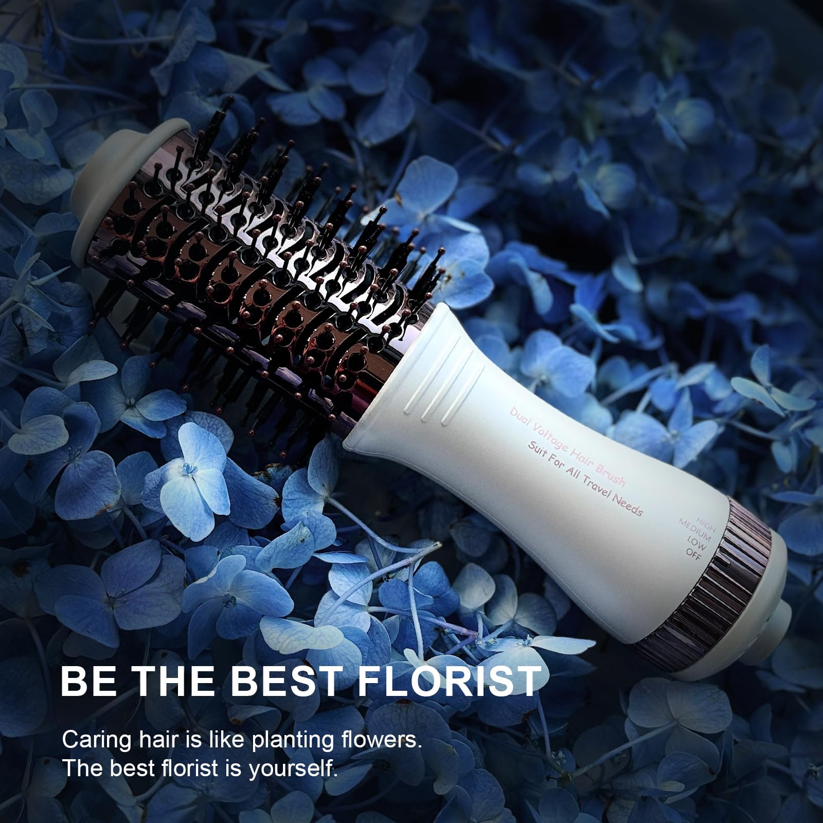 Madremía Travel Dual Voltage Hair Dryer Brush gift-pack suitable for travelers.
