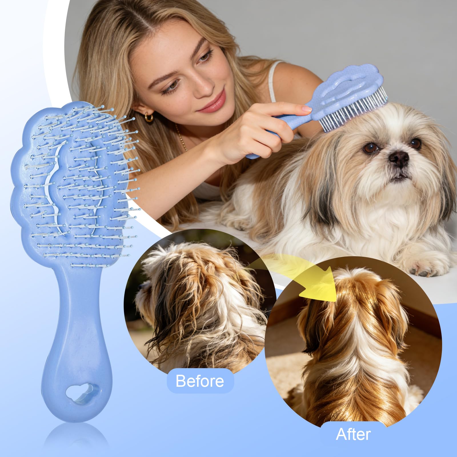 MAEELOU brush during bath time helps distribute shampoo evenly.
